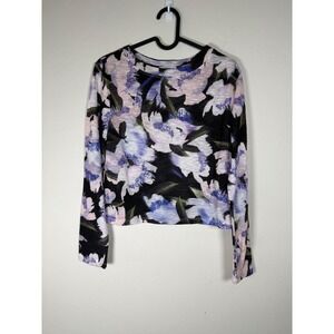 Bar III Womens Floral Print Cropped Long Sleeve Top Size S‎